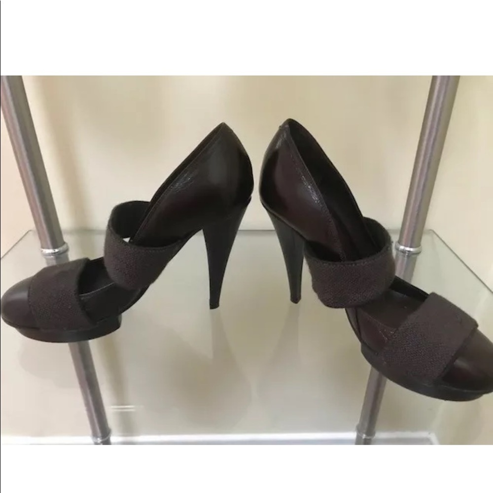 Chloé Platform Leather Heels Round Toe Elastic Platform Minimalist Shoes Rare - Picture 2 of 12